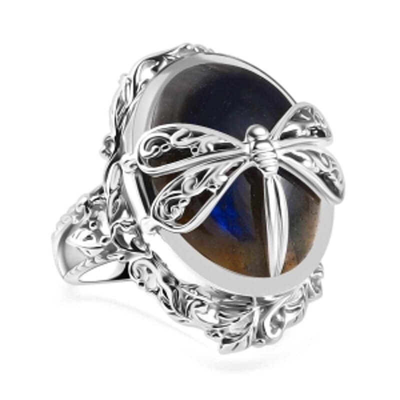 Labradorite 19.26 ctw Fancy Ring in Rhodium Over Sterling Silver (Size 6.5)