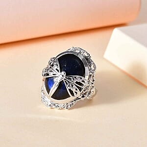Labradorite 19.26 ctw Fancy Ring in Rhodium Over Sterling Silver (Size 6.5)