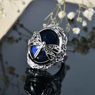 Labradorite 19.26 ctw Fancy Ring in Rhodium Over Sterling Silver (Size 6.5)