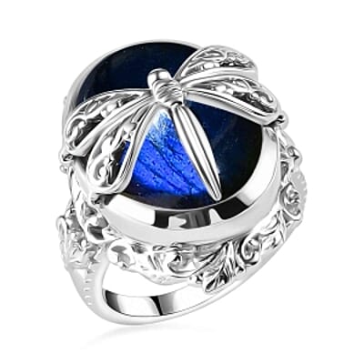 Labradorite 19.26 ctw Fancy Ring in Rhodium Over Sterling Silver (Size 6.5)