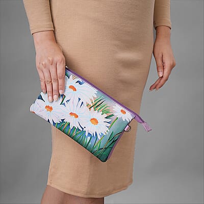 Pink Daisy Genuine Leather Crossbody Bag with Adjustable Shoulder Strap