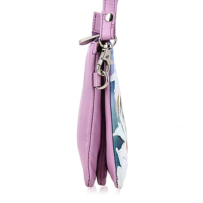 Pink Daisy Genuine Leather Crossbody Bag with Adjustable Shoulder Strap