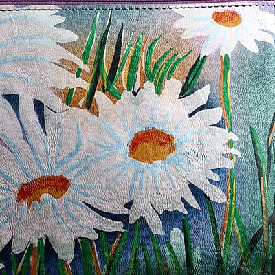 Pink Daisy Genuine Leather Crossbody Bag with Adjustable Shoulder Strap