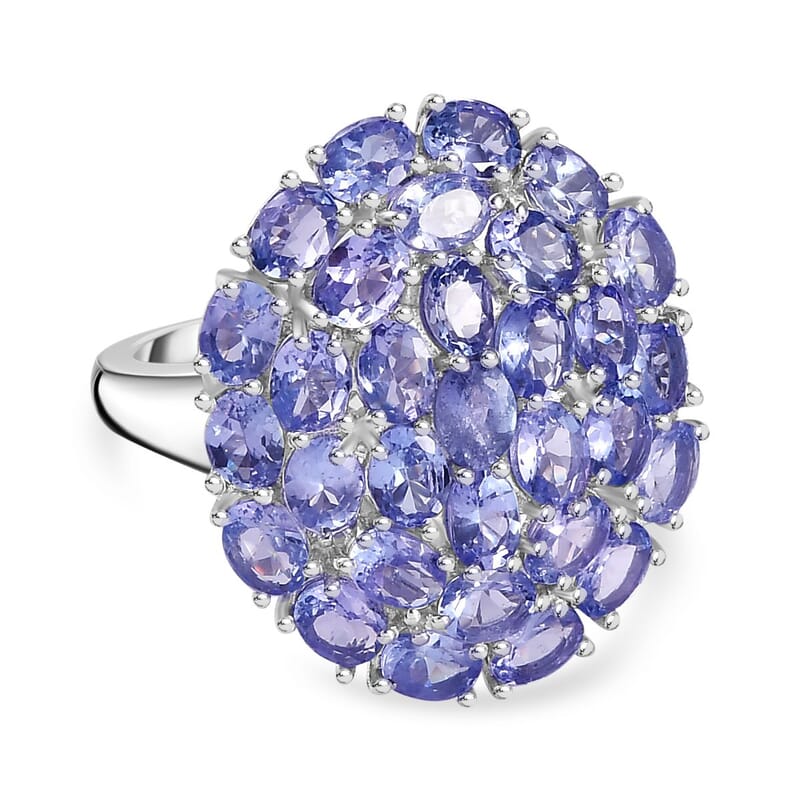 Tanzanite 5.89 ctw Ring in Rhodium Over Sterling Silver (Size 11.5)