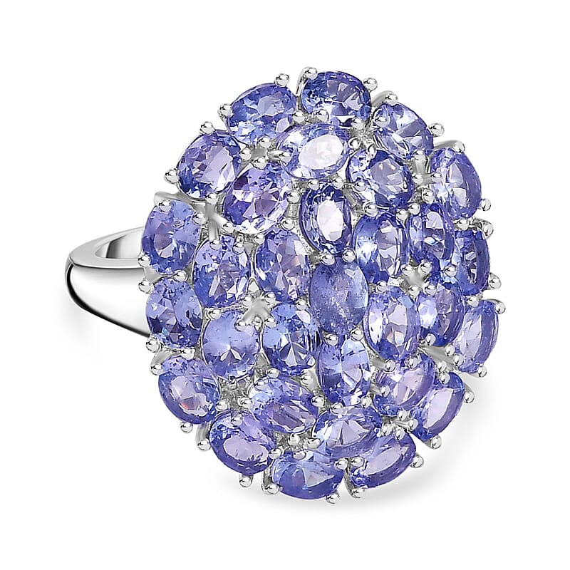 Tanzanite 5.89 ctw Ring in Rhodium Over Sterling Silver (Size 11.5)