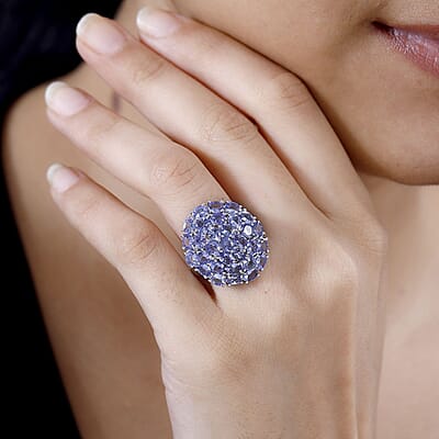 Tanzanite 5.89 ctw Ring in Rhodium Over Sterling Silver (Size 11.5)