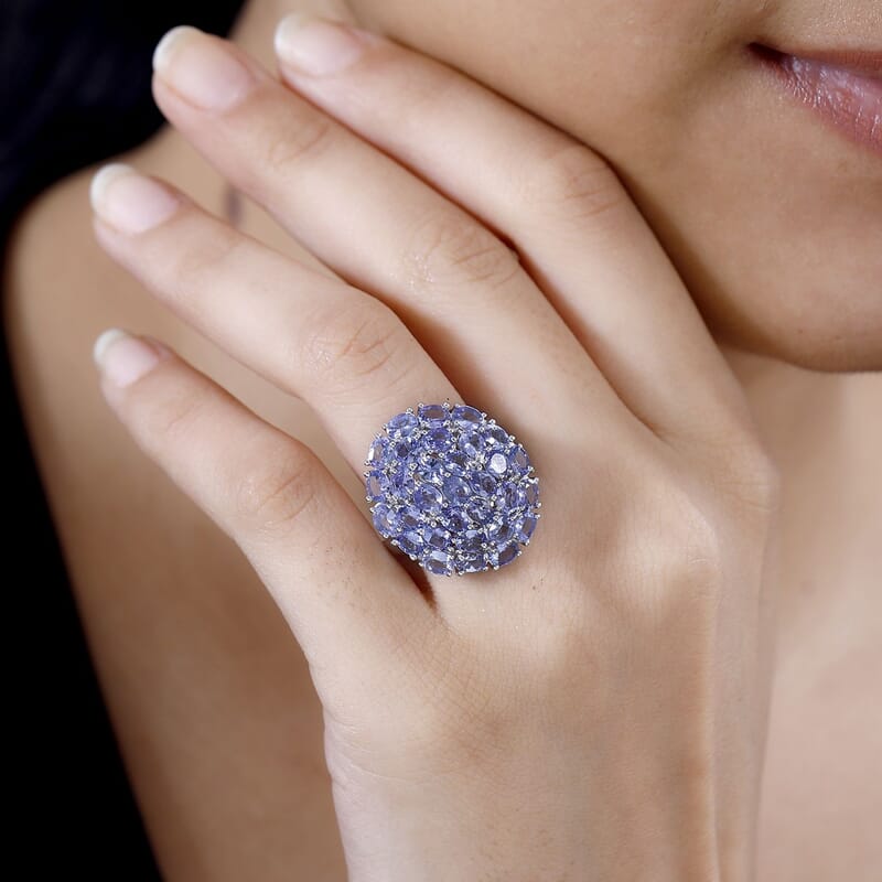 Tanzanite 5.89 ctw Ring in Rhodium Over Sterling Silver (Size 11.5)