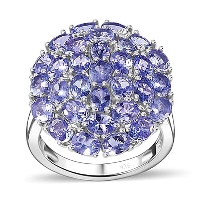Tanzanite 5.89 ctw Ring in Rhodium Over Sterling Silver (Size 11.5)