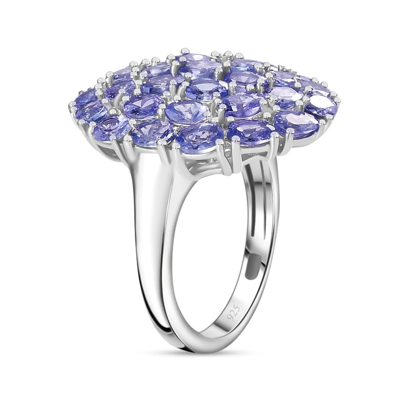 Tanzanite 5.89 ctw Ring in Rhodium Over Sterling Silver (Size 11.5)
