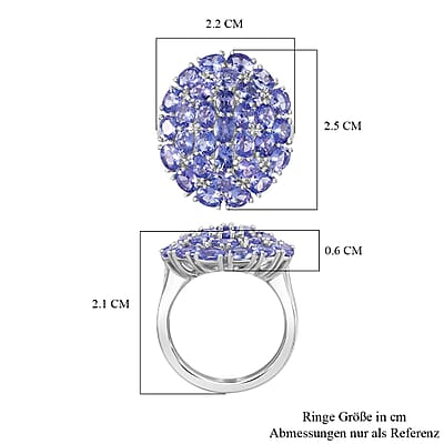Tanzanite 5.89 ctw Ring in Rhodium Over Sterling Silver (Size 11.5)