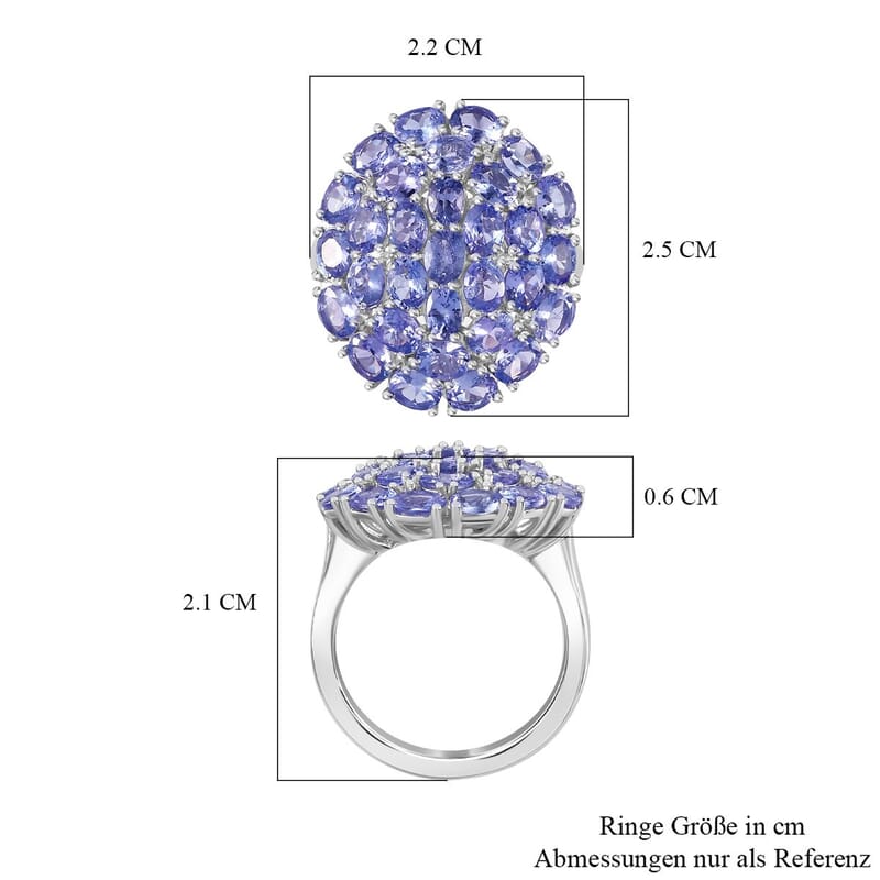 Tanzanite 5.89 ctw Ring in Rhodium Over Sterling Silver (Size 11.5)