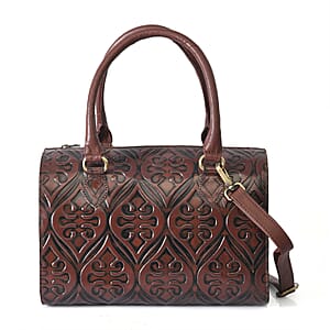 Tan Genuine Leather Crossbody or Sling Bag with 2 Top Handle Drop and Adjustable Detachable Shoulder Strap