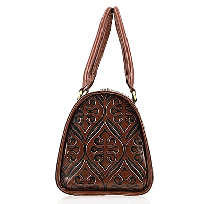 Tan Genuine Leather Crossbody or Sling Bag with 2 Top Handle Drop and Adjustable Detachable Shoulder Strap