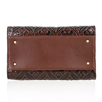 Tan Genuine Leather Crossbody or Sling Bag with 2 Top Handle Drop and Adjustable Detachable Shoulder Strap