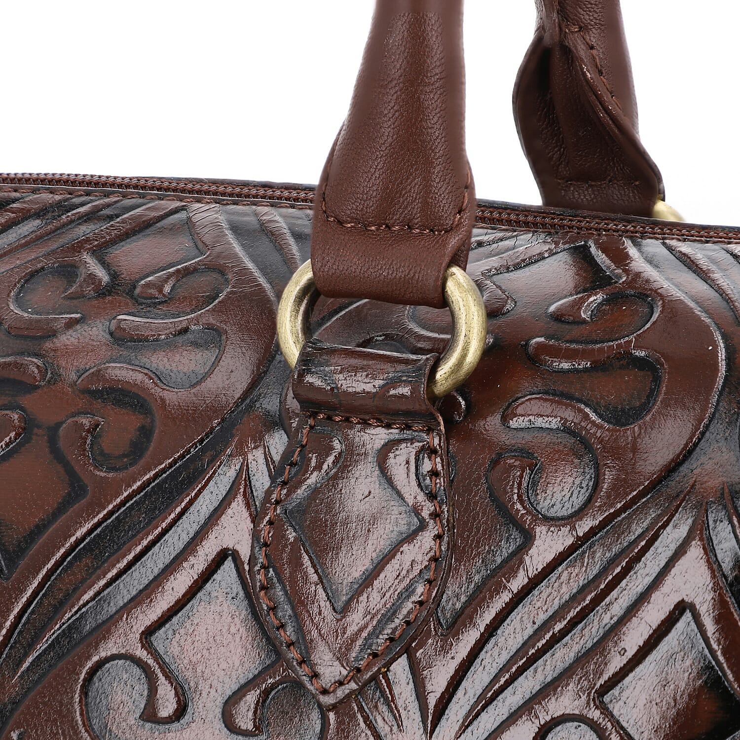 Tan Genuine Leather Crossbody or Sling Bag with 2 Top Handle Drop and Adjustable Detachable Shoulder Strap