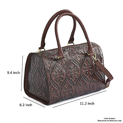 Tan Genuine Leather Crossbody or Sling Bag with 2 Top Handle Drop and Adjustable Detachable Shoulder Strap