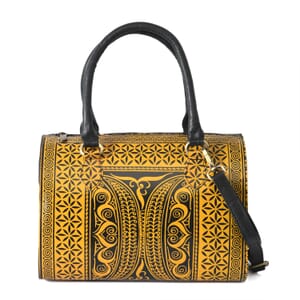 Yellow Genuine Leather Crossbody or Sling Bag with 2 Top Handle Drop and Adjustable Detachable Shoulder Strap
