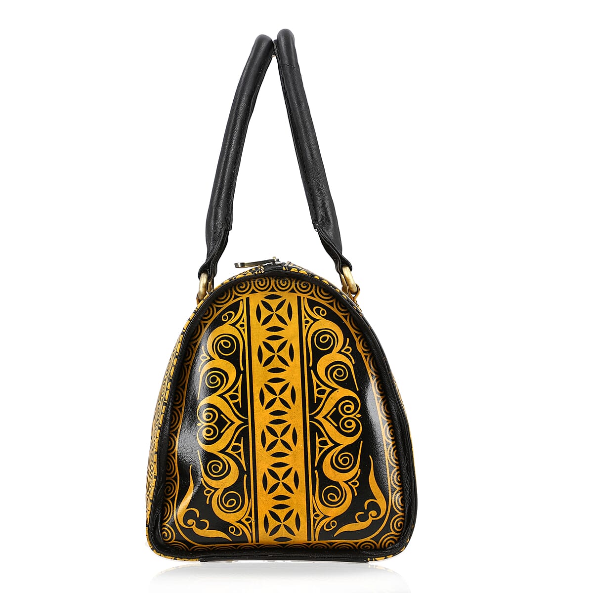Yellow Genuine Leather Crossbody or Sling Bag with 2 Top Handle Drop and Adjustable Detachable Shoulder Strap image number 4