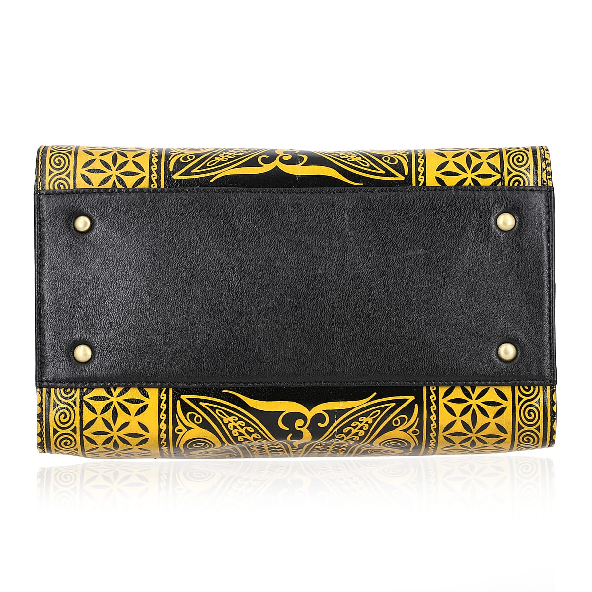 Yellow Genuine Leather Crossbody or Sling Bag with 2 Top Handle Drop and Adjustable Detachable Shoulder Strap image number 5
