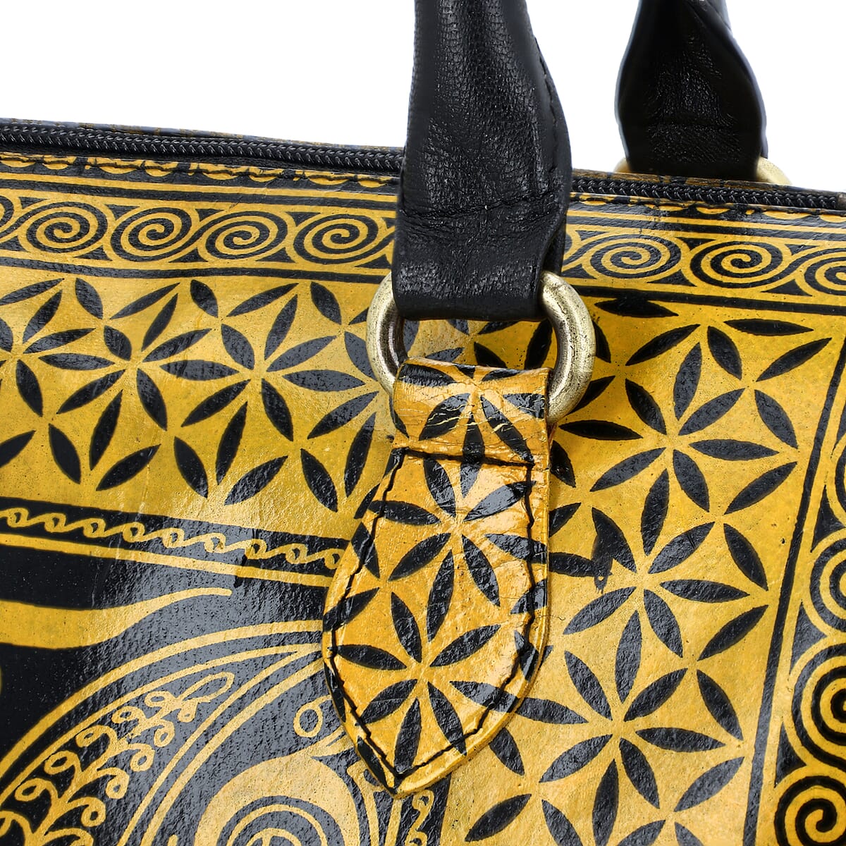 Yellow Genuine Leather Crossbody or Sling Bag with 2 Top Handle Drop and Adjustable Detachable Shoulder Strap image number 6