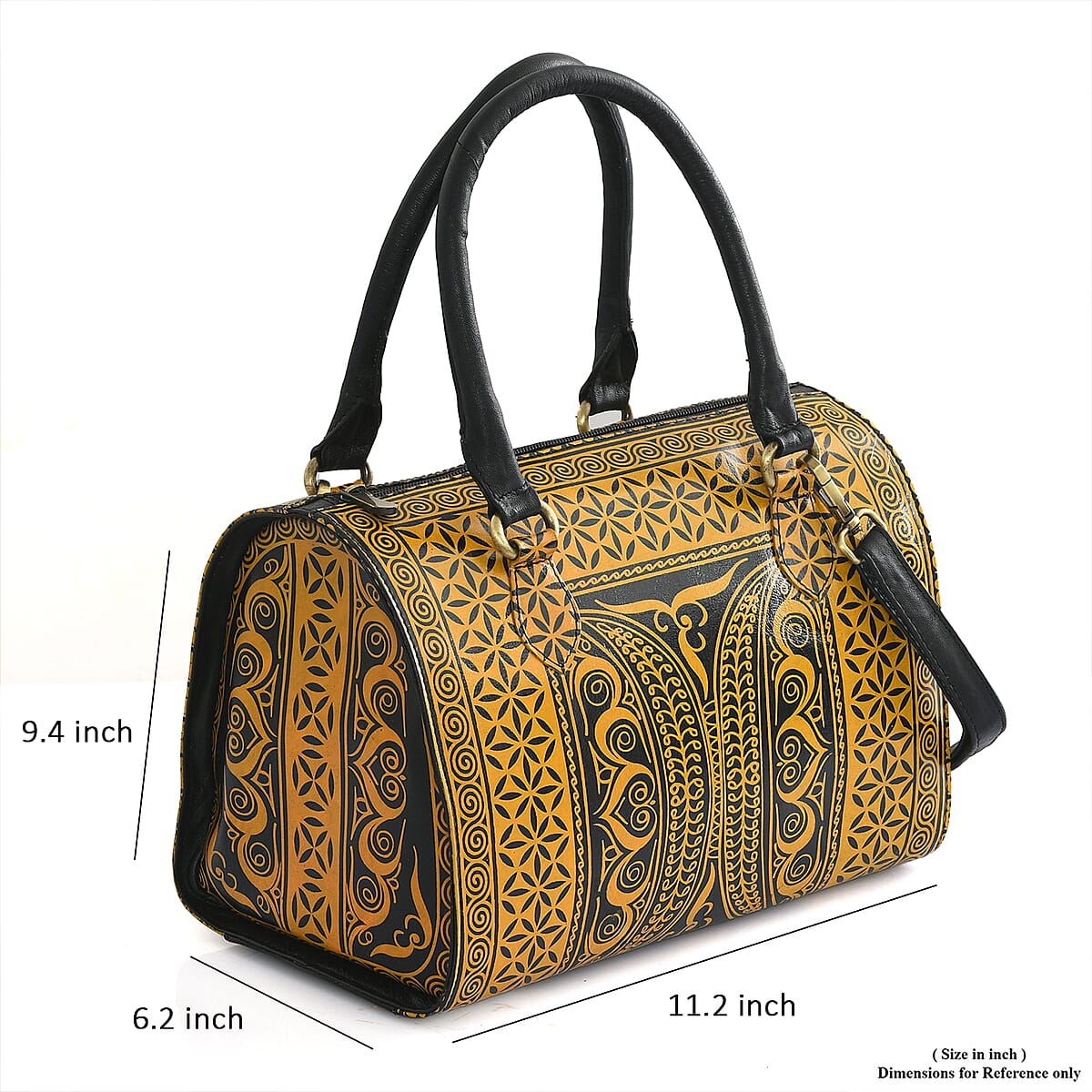 Yellow Genuine Leather Crossbody or Sling Bag with 2 Top Handle Drop and Adjustable Detachable Shoulder Strap image number 8