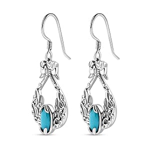 Sleeping Beauty Turquoise 1.80 ctw Fancy Earrings in Rhodium Over Sterling Silver (8.44 g)