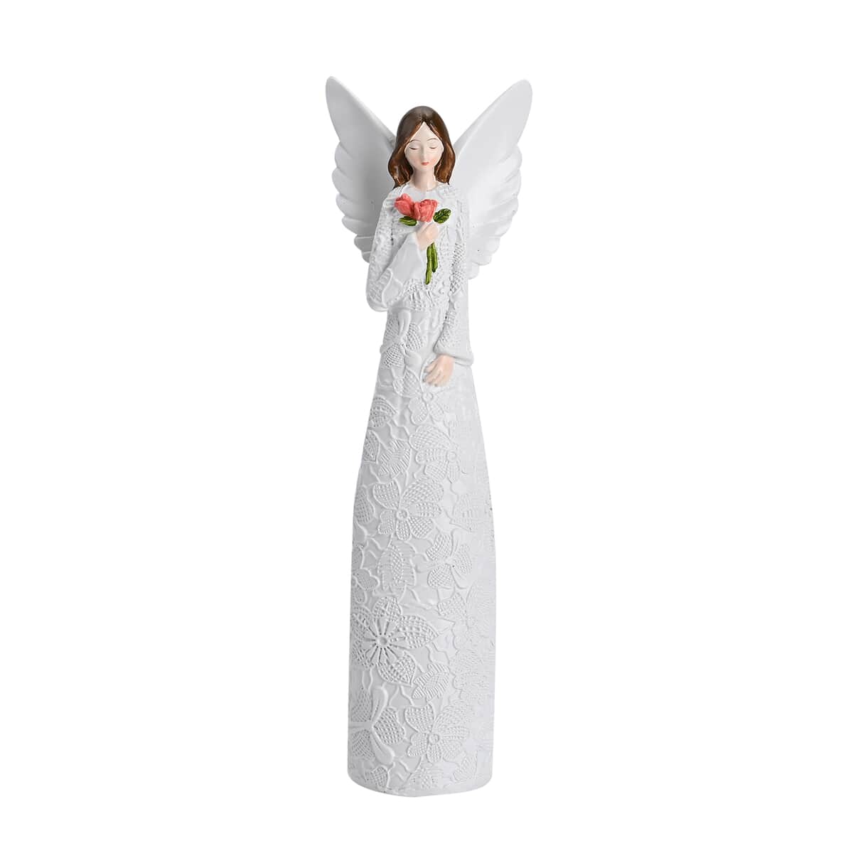 Resin Angel Holding Flowers Figurine (11.81") image number 0