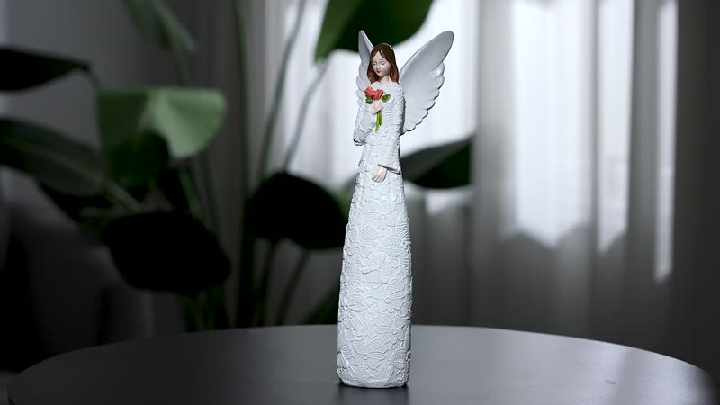 Resin Angel Holding Flowers Figurine (11.81")