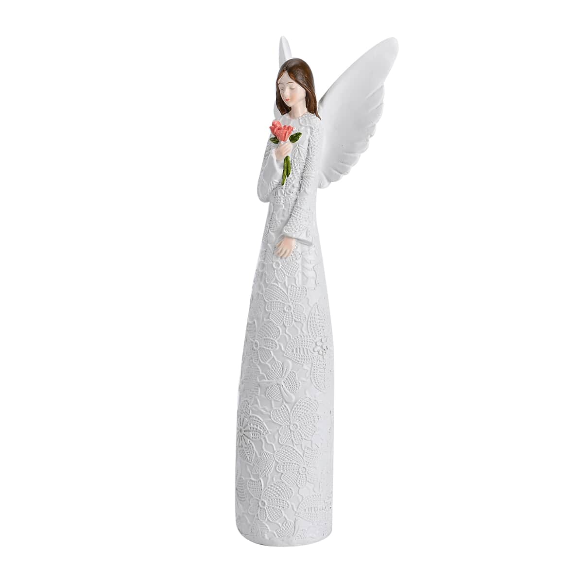 Resin Angel Holding Flowers Figurine (11.81") image number 1