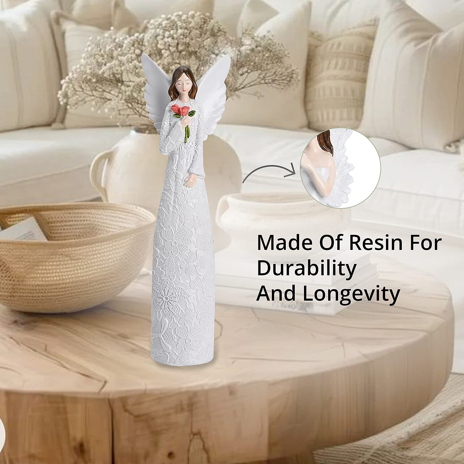 Resin Angel Holding Flowers Figurine
