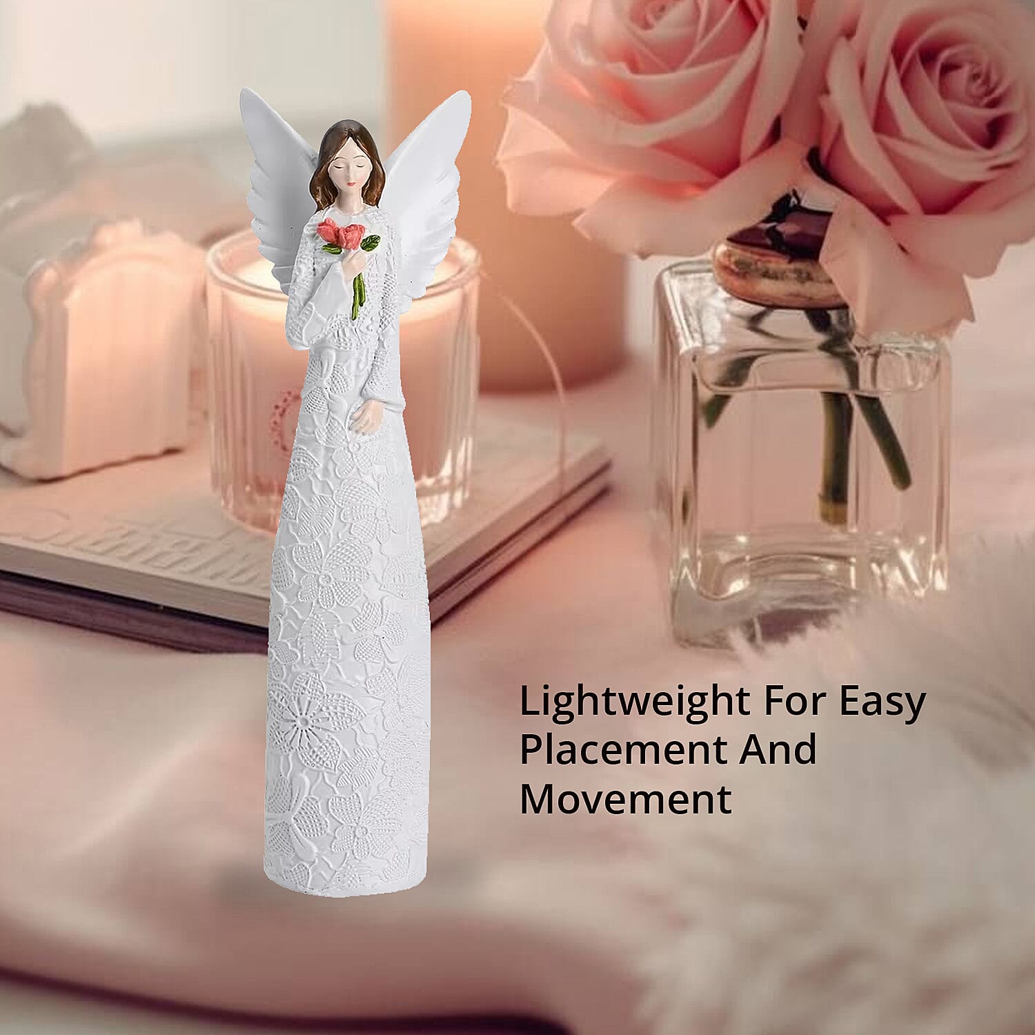 Resin Angel Holding Flowers Figurine