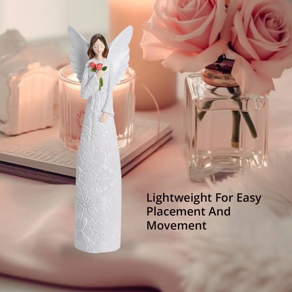 Resin Angel Holding Flowers Figurine (11.81") image number 4