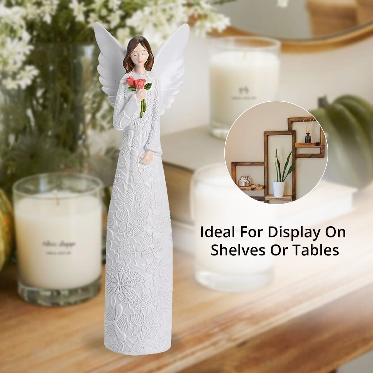 Resin Angel Holding Flowers Figurine (11.81") image number 5