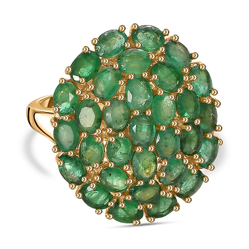 Zambian Emerald 5.89 ctw Ring in 18K Vermeil Yellow Gold Over Sterling Silver (Size 8.0)