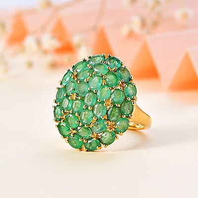 Zambian Emerald 5.89 ctw Ring in 18K Vermeil Yellow Gold Over Sterling Silver (Size 8.0)