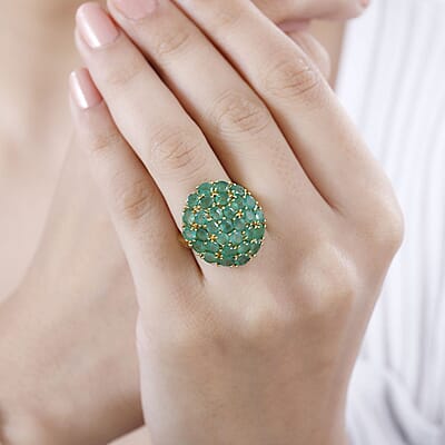 Zambian Emerald 5.89 ctw Ring in 18K Vermeil Yellow Gold Over Sterling Silver (Size 8.0)