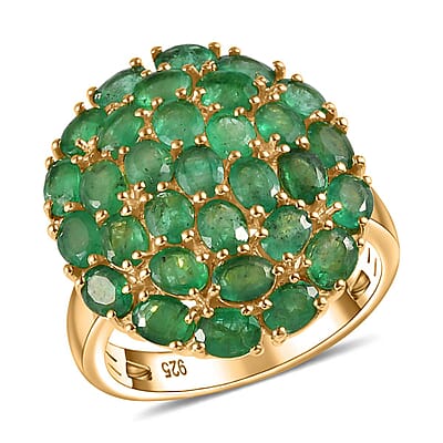 Zambian Emerald 5.89 ctw Ring in 18K Vermeil Yellow Gold Over Sterling Silver (Size 8.0)