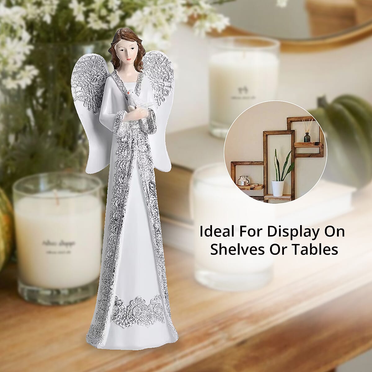 Resin Angel Holding Pigeon Figurine image number 4