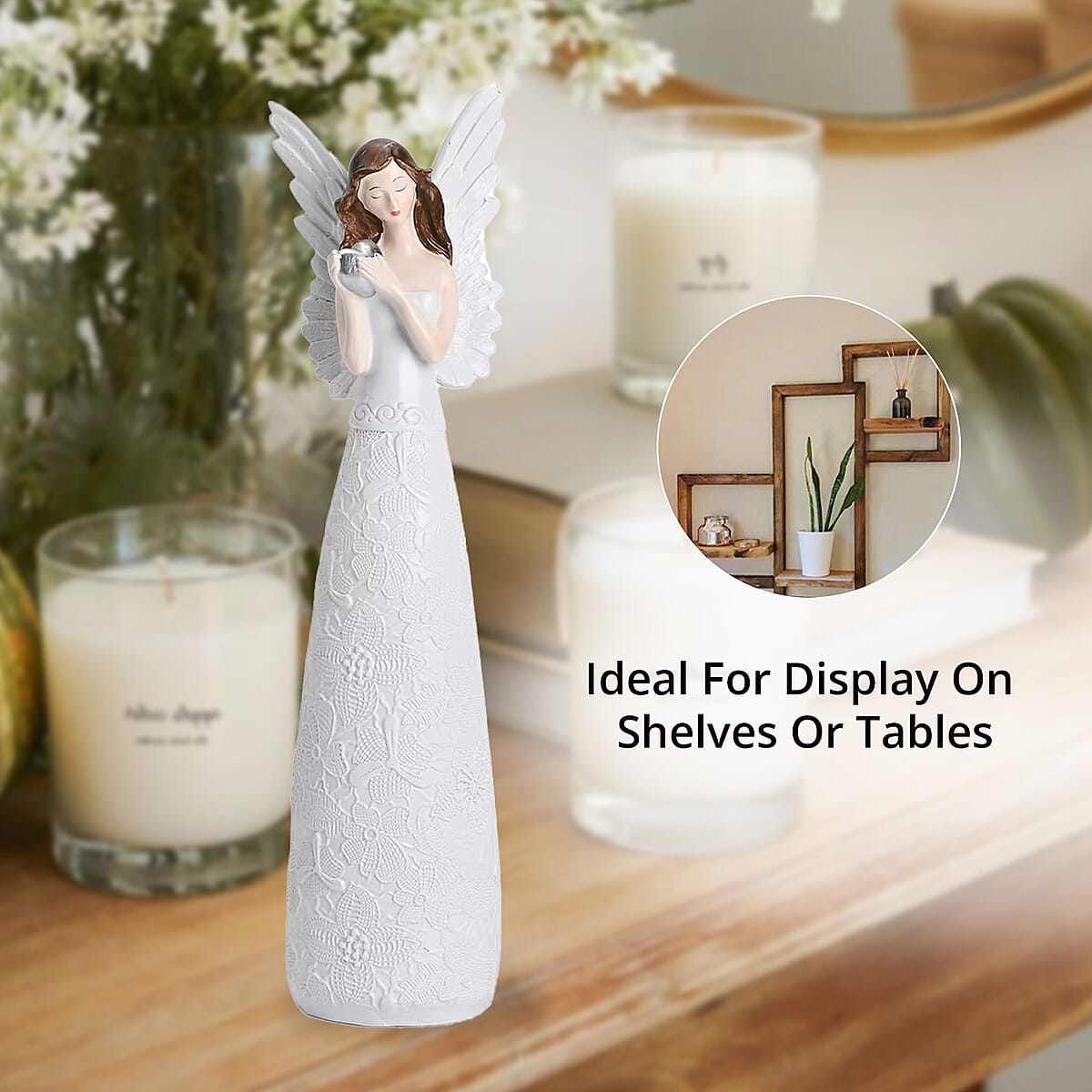 White Resin Angel Holding Heart Figurine image number 4
