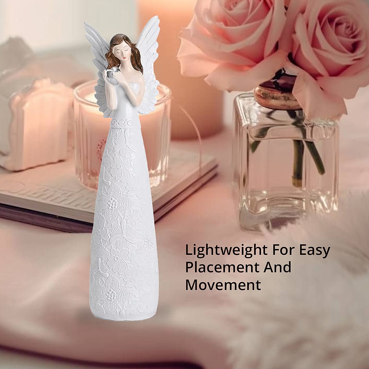 White Resin Angel Holding Heart Figurine image number 5