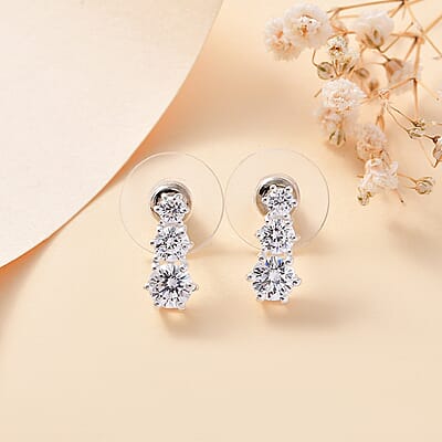 D'Joy Simulated Diamond Fancy Earrings in Sterling Silver 3.10 ctw