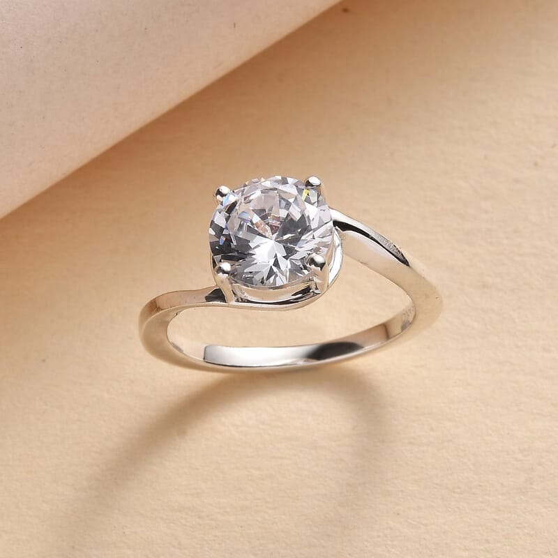 D'Joy Simulated Diamond 3.50 ctw Bypass Ring in Sterling Silver (Size 10.0)