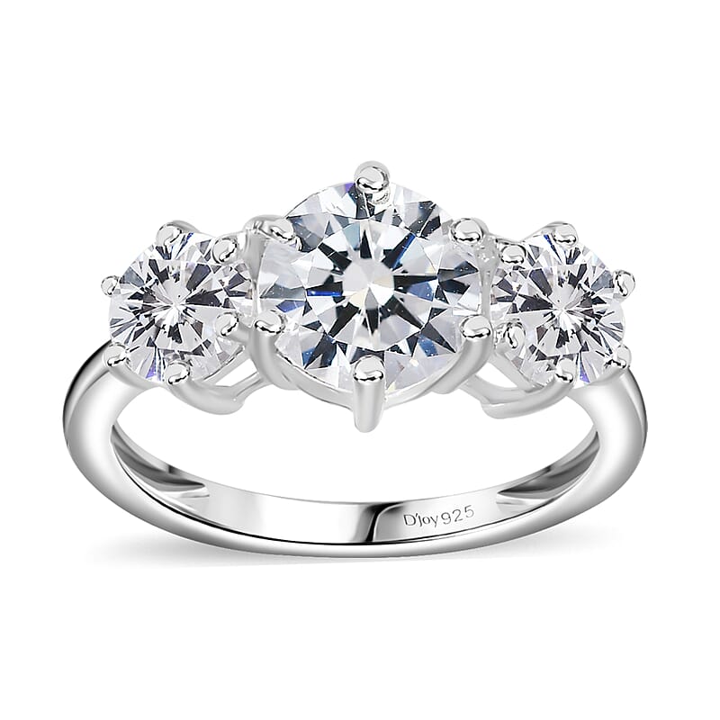 D'Joy Simulated Diamond 3.65 ctw 3 Stone Ring in Sterling Silver (Size 5.0)