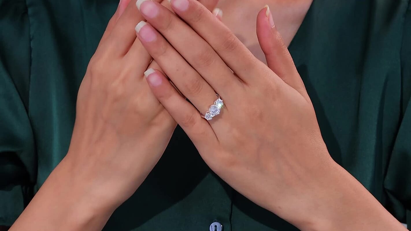 Simulated Diamond 3 Stone Ring in Sterling Silver (Size 5.0) 4.15 ctw