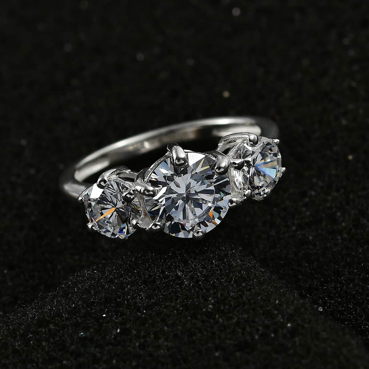 Simulated Diamond 3 Stone Ring in Sterling Silver (Size 5.0) 4.15 ctw image number 2