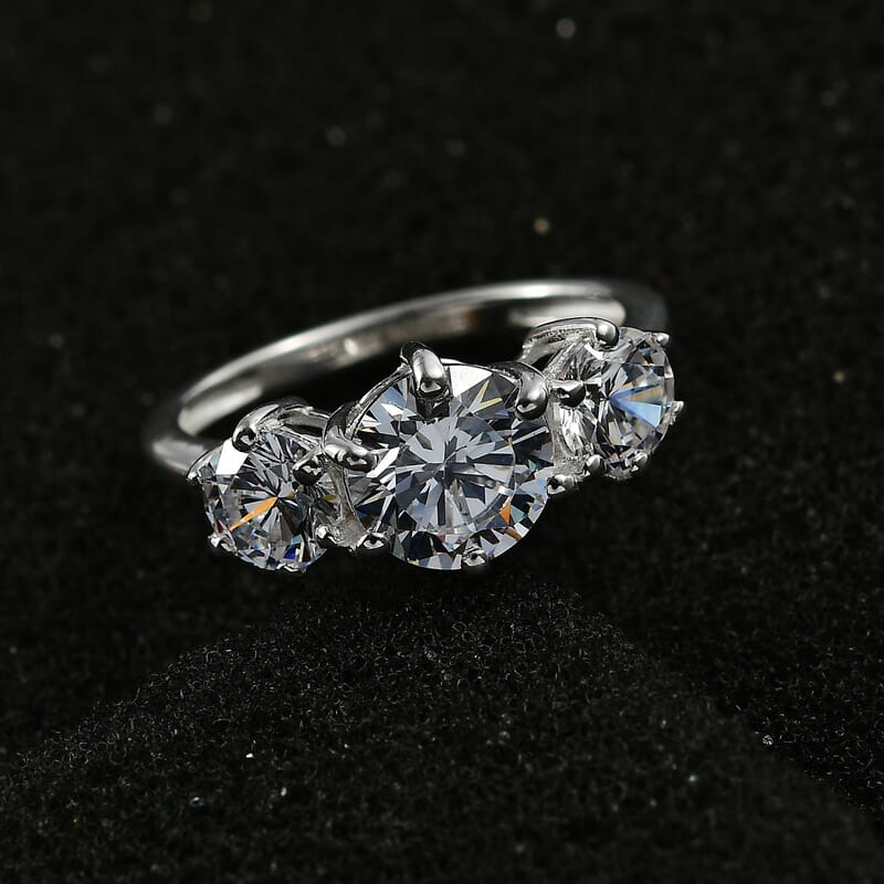 D'Joy Simulated Diamond 3.65 ctw 3 Stone Ring in Sterling Silver (Size 5.0)