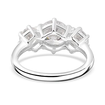 D'Joy Simulated Diamond 3.65 ctw 3 Stone Ring in Sterling Silver (Size 5.0)