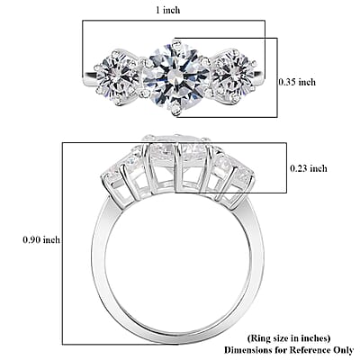 D'Joy Simulated Diamond 3.65 ctw 3 Stone Ring in Sterling Silver (Size 5.0)