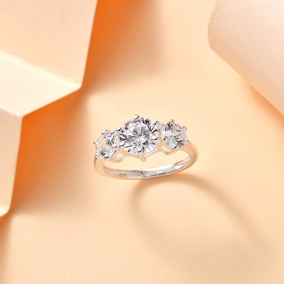 Simulated Diamond 3.65 ctw 3 Stone Ring in Sterling Silver (Size 7.0) image number 1