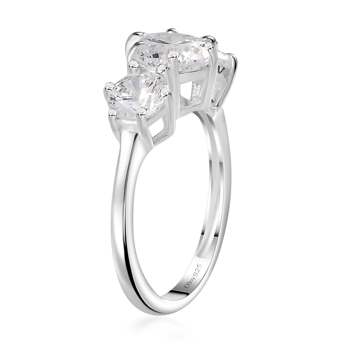 Simulated Diamond 3.65 ctw 3 Stone Ring in Sterling Silver (Size 7.0) image number 4